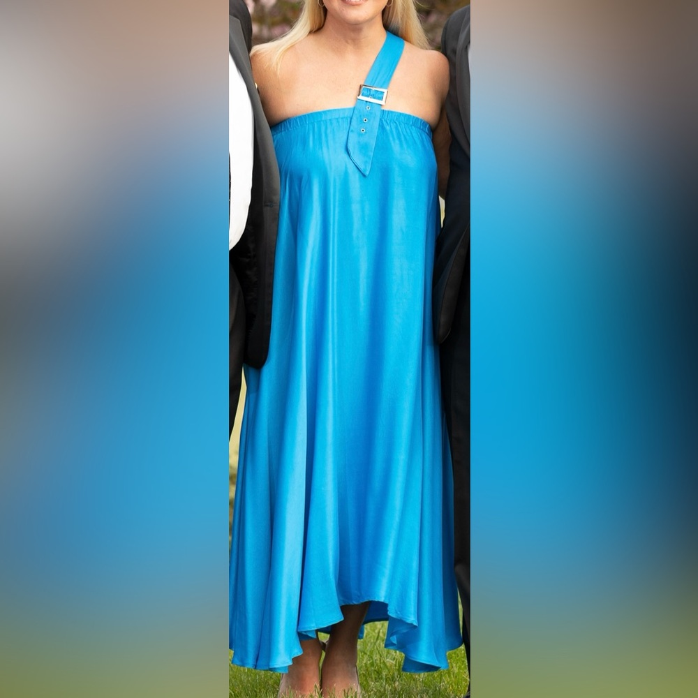 Anthropologie maxi dress in a gorgeous vibrant blue with buckle shoulder strap